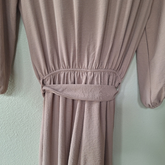 Fraiche by J Tie Balloon Jumpsuit Collared 3/4 Sleeve Taupe Womens Size S - Picture 7 of 9